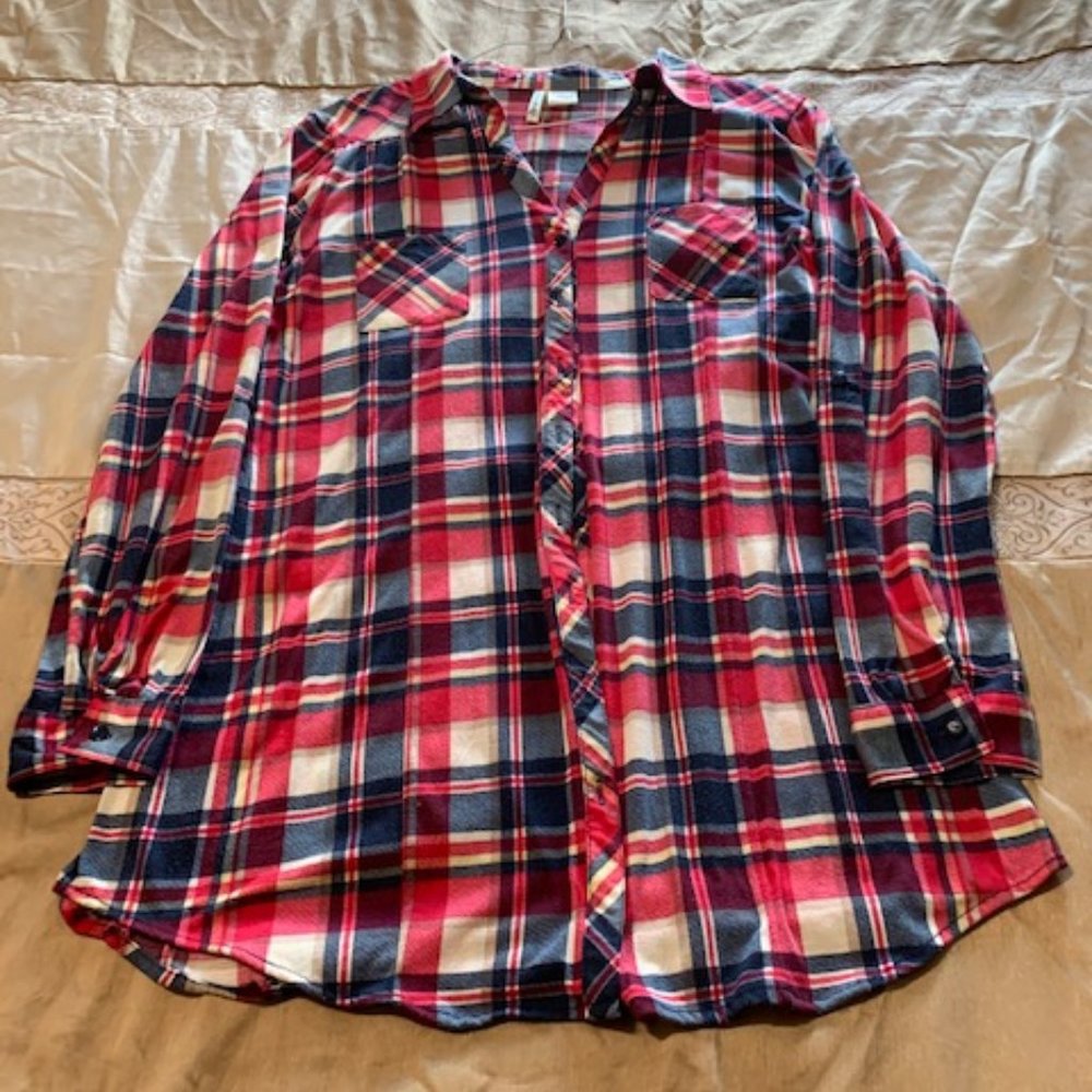 Plaid Shirt Red Blue White Button Down